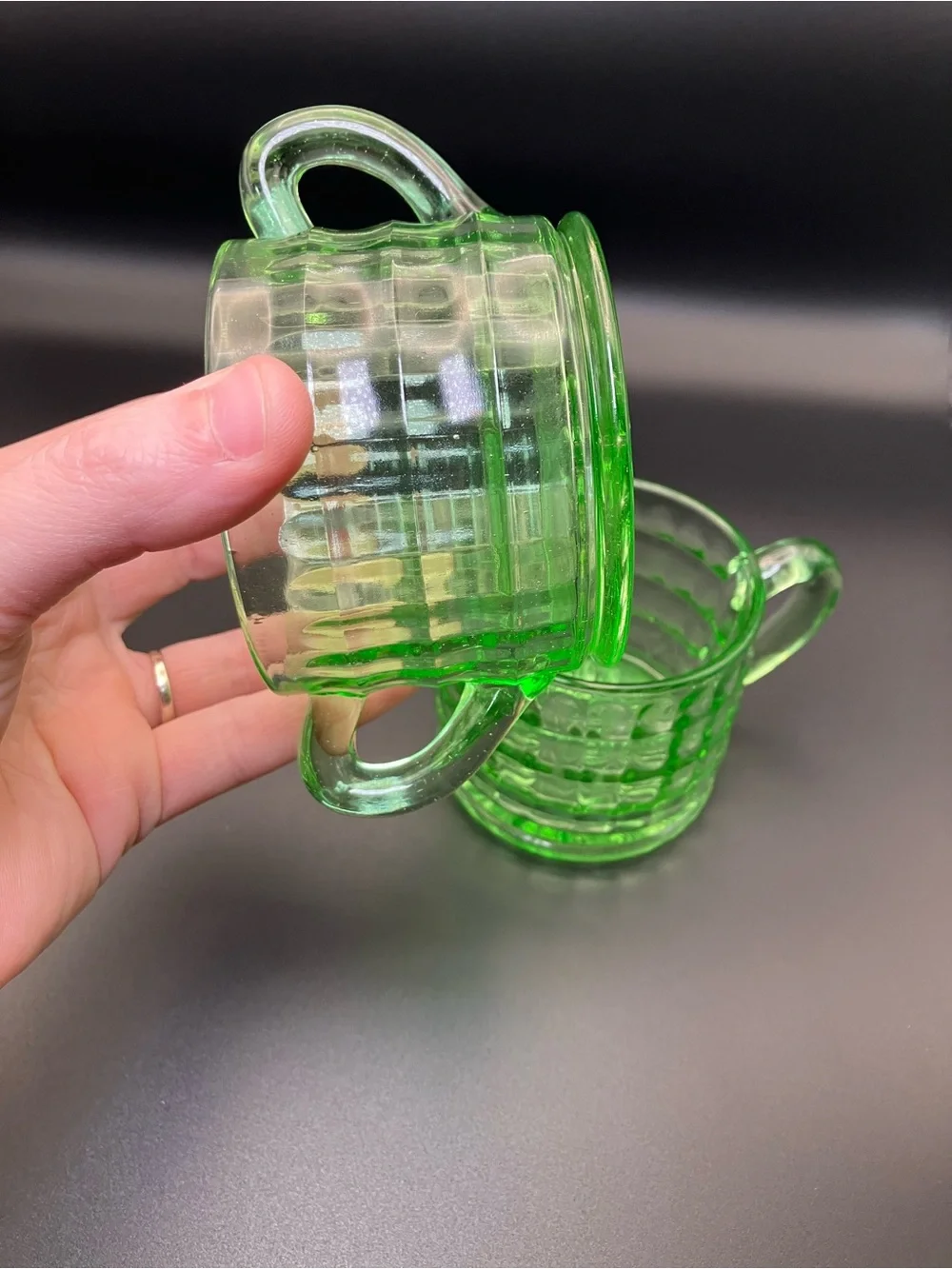 Vintage Green Depression Glass Creamer and Sugar Set